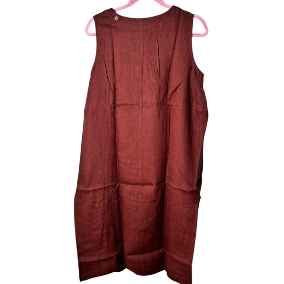 Lintico Sienna Linen Sleeveless‎ Dress Brown Casual Midi Women's Dress - Picture 4 of 8